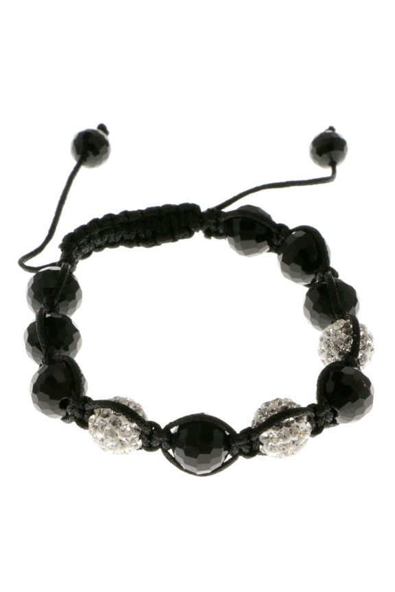Black adjustable Strap Bracelet with black shamballa bead and rhinestone accents 48B9255-BLACK