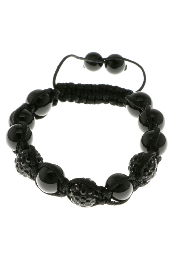 Black adjustable Strap Bracelet with black shamballa bead and rhinestone accents 48B9274