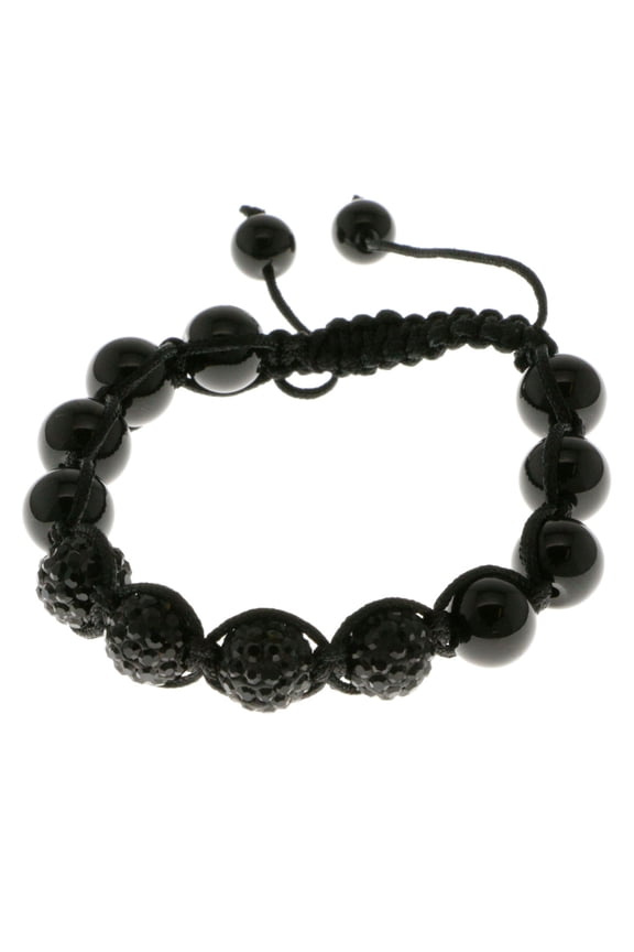 Black adjustable Strap Bracelet with black shamballa bead and rhinestone accents 48B9275