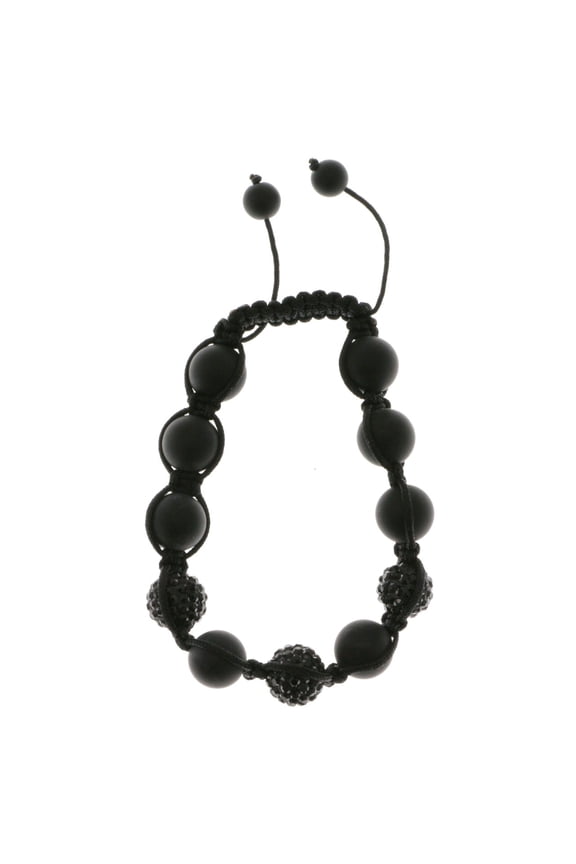 Black adjustable Strap Bracelet with black shamballa bead and rhinestone accents 48B9366