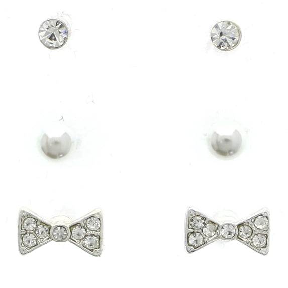 Mi Amore Bow Multiple-Earring-Set Silver-Tone