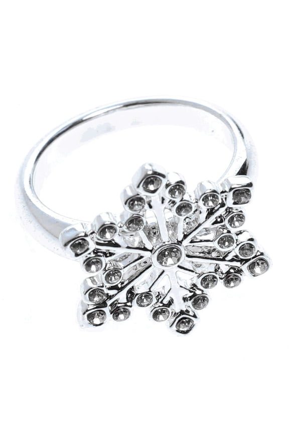 Christmas holiday snowflake Sized-Ring Silver-Tone/Clear Size 10.00