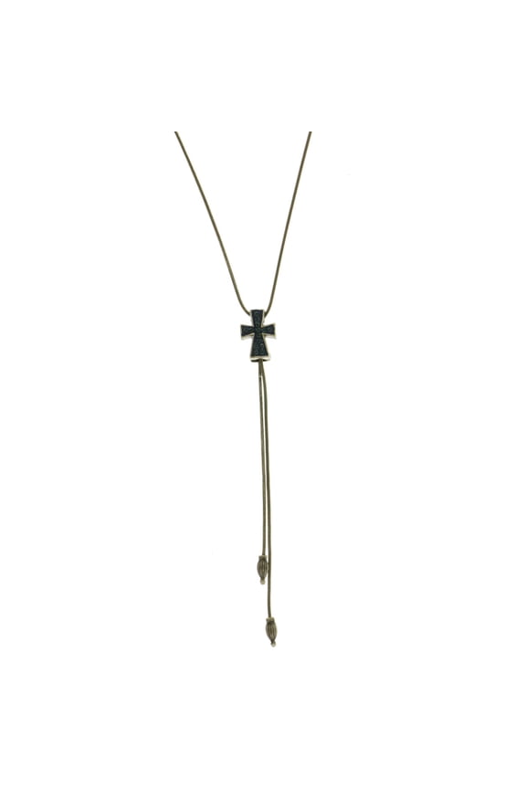 Cross Adjustable Length Fashion-Necklace Dark-Silver-Tone & Blue