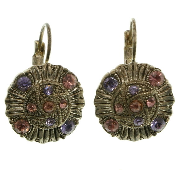 Mi Amore Crystal Accented Dangle-Earrings Silver-Tone/Pink