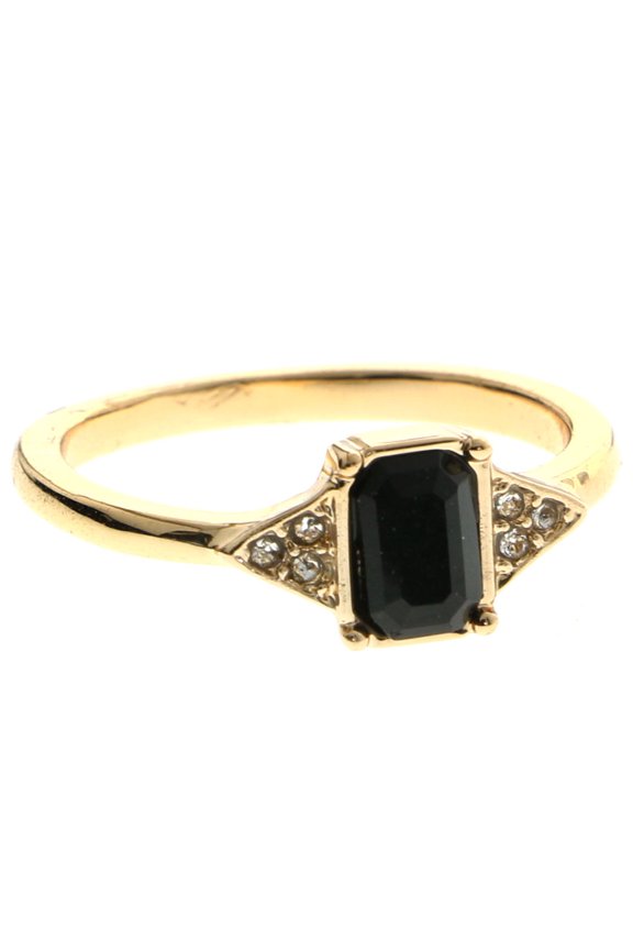 Crystal Sized-Ring Gold-Tone/Black Size 6.00