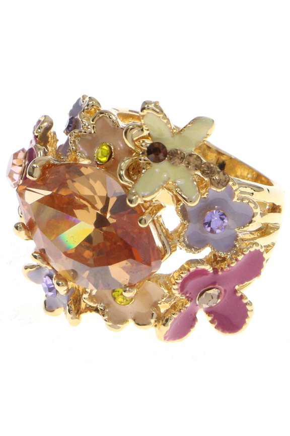 Crystal Sized-Ring Gold-Tone/Multicolor Size 7.00