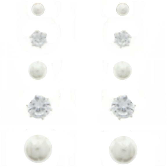 Mi Amore Cubic-Zirconia Multiple-Earring-Set Silver-Tone/White