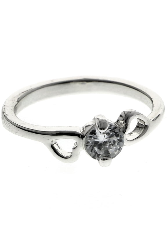 Cut-out Hearts Cubic-Zirconia Sized-Ring Silver-Tone Size 8.00