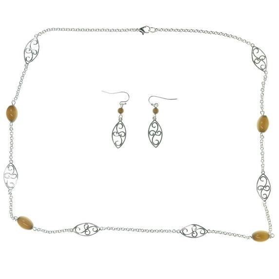 Mi Amore Fashion-Necklace With Matching Earrings Filigree Design Silver-Tone GC76A