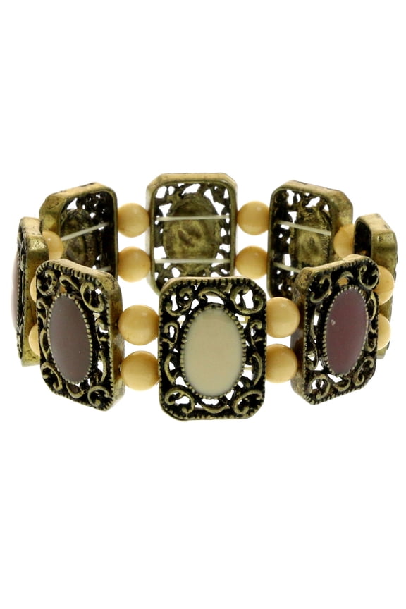 Filligree Antiqued Stretch-Bracelet Gold-Tone & Brown