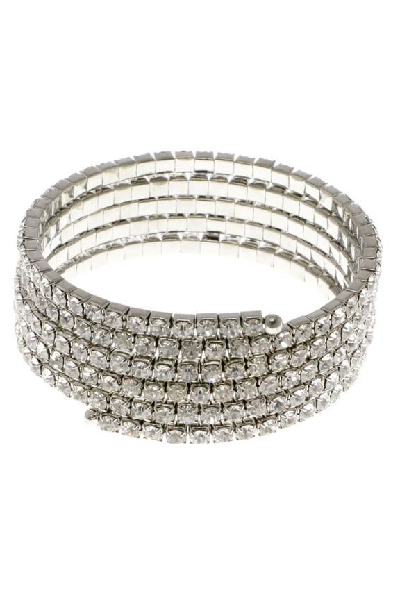 Five strand silver-tone coil bracelet with clear rhinestone accents 60B3263
