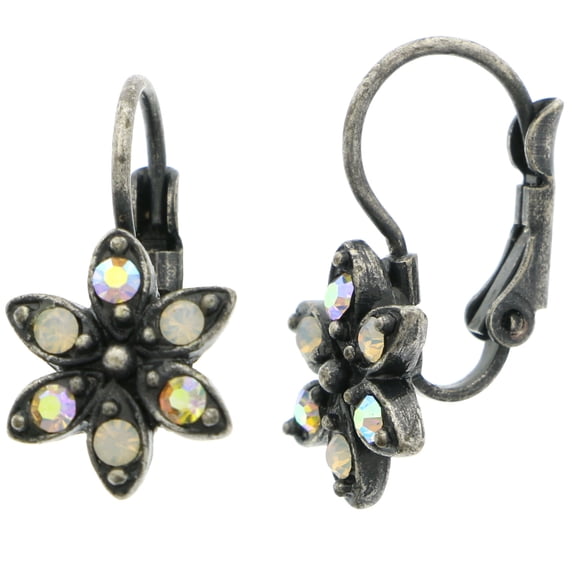 Mi Amore Flower AB Finish Crystal Dangle-Earrings Silver-Tone