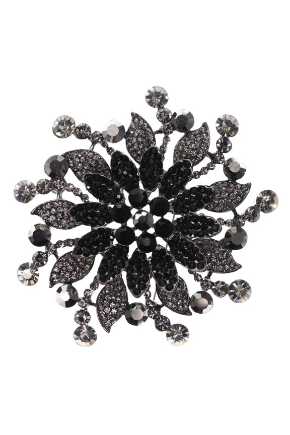 Flower AB Finish Statement Brooch-Pin Black & Silver-Tone