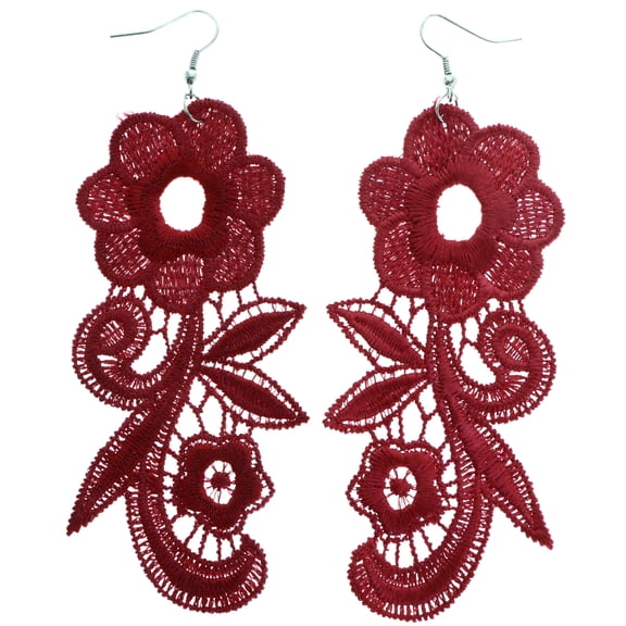 Mi Amore Flower Dangle-Earrings Red/Silver-Tone