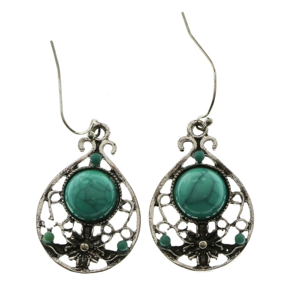 Mi Amore Flower Dangle-Earrings Silver-Tone/Blue