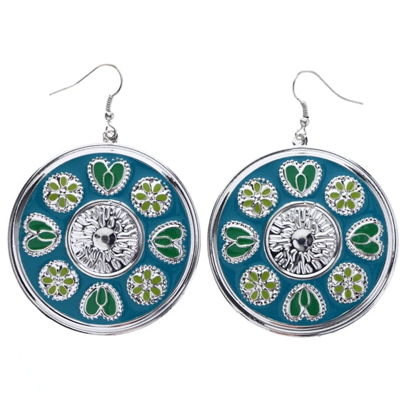 Mi Amore Flower Heart Dangle-Earrings Blue & Green