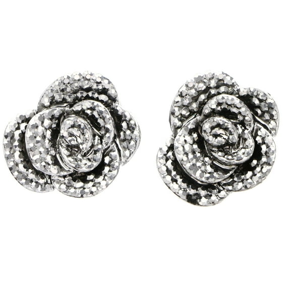 Mi Amore Flower Post-Earrings Silver-Tone/Black