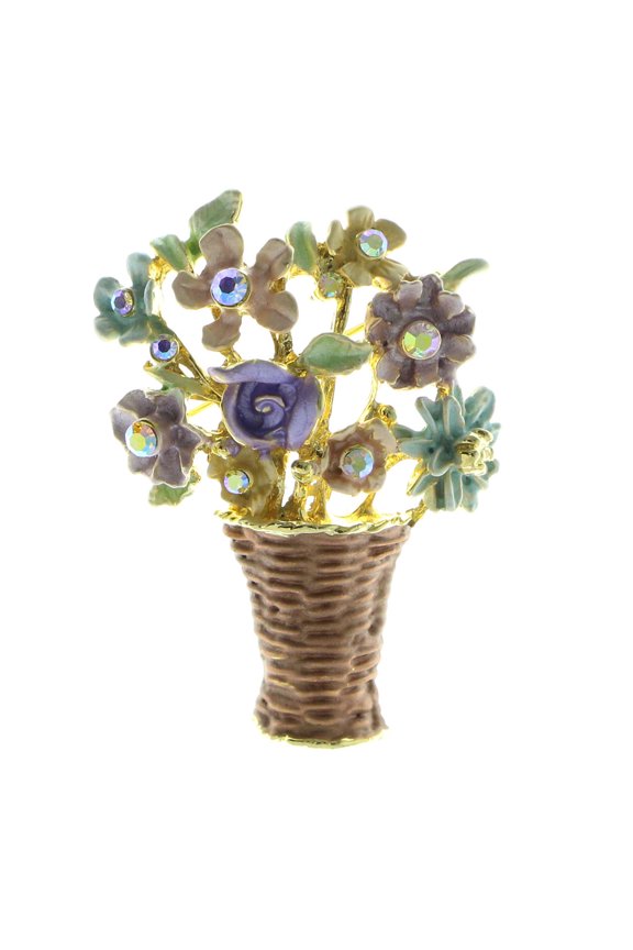 Flowers Brooch-Pin Gold-Tone/Multicolor