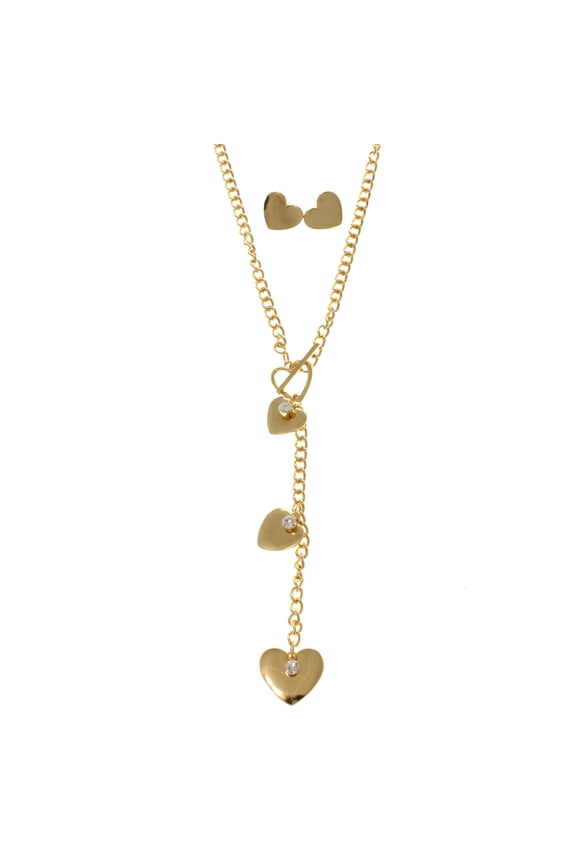 Gold-Tone Necklace With Heart Shaped And Rhinestone Accents TMN931