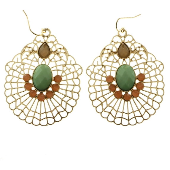 Mi Amore Green Acrylic Gem Peach Crystal Dangle-Earrings Gold-Tone & Green