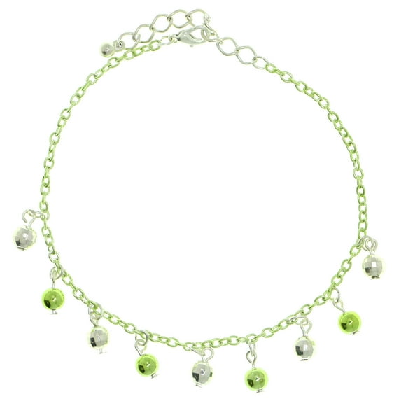 Mi Amore Green Chain Ankle Bracelet With Green Spherical And Silver-Tone Faceted Accent Charms AN112A-GREEN