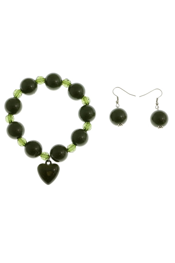 Heart Bracelet-Earring-Set Green