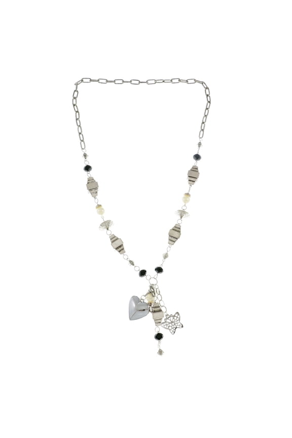 Heart Butterfly Pendant-Necklace Multicolor & Silver-Tone