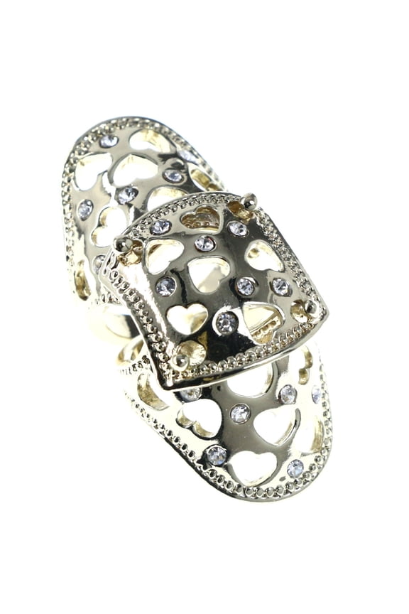 Heart Cut Out Finger Armor Adjustable-Ring Gold-Tone & Silver-Tone Size: Adjustable