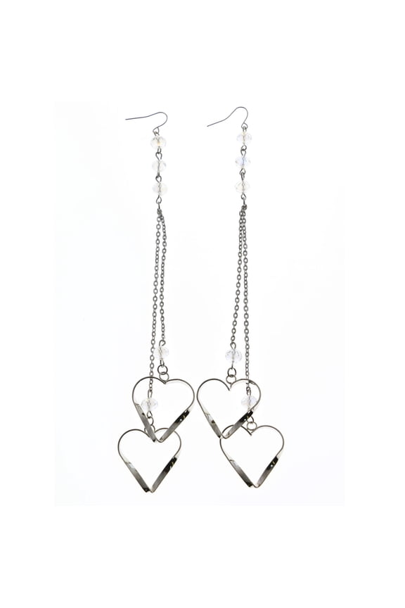 Heart Long Drop-Dangle-Earrings Silver-Tone & Clear