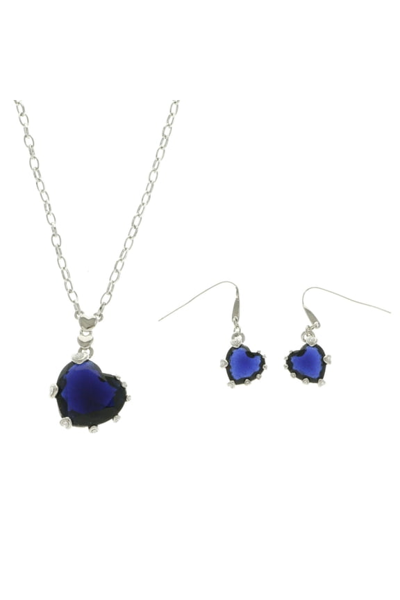 Heart Necklace-Earring-Set Blue/Gold-Tone