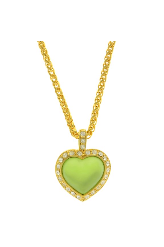 Heart Pendant-Necklace Gold-Tone/Green