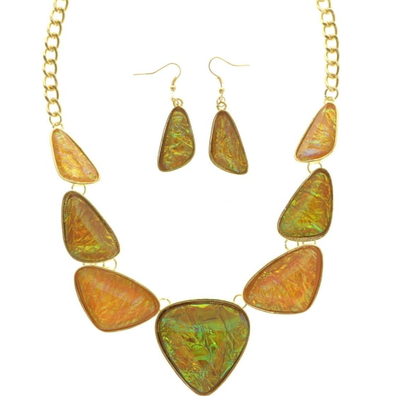 Mi Amore Holographic Iridescent Necklace-Earring-Set Multicolor & Gold-Tone
