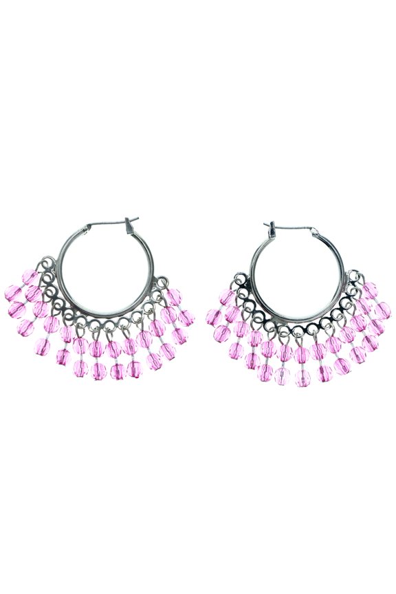 Hoop-Earrings Silver-Tone/Pink