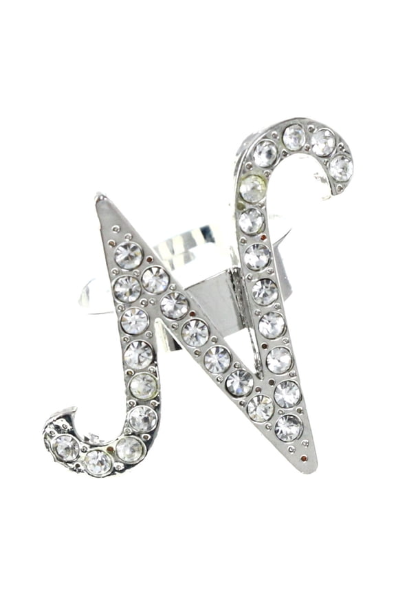 Initial N Adjustable-Ring Silver-Tone Size: Adjustable