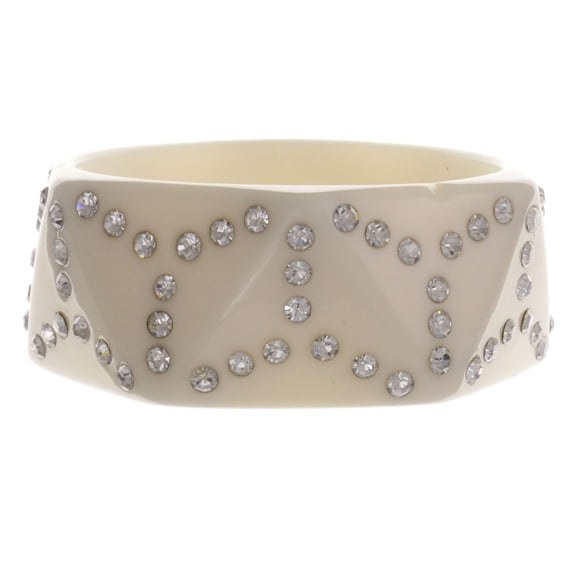 Mi Amore Large White Bangle Bracelet with Rhinestone Accents For Women TMB120