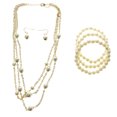 thumbnail image 1 of Mi Amore Layered, Gold-Tone Necklace With White Bead Accents; Includes Matching Dangle Earrings And Set Of Three Stretch, 1 of 3