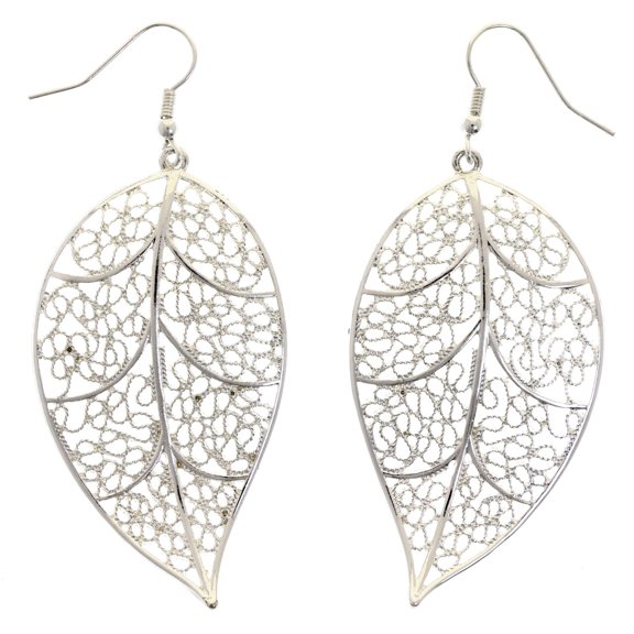 Mi Amore Leaf Filligree Dangle-Earrings Silver-Tone