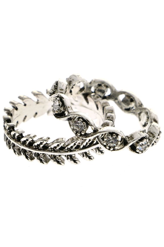 Leaf Stackable Crystal Multiple-Ring-Set Silver-Tone Size 8.00