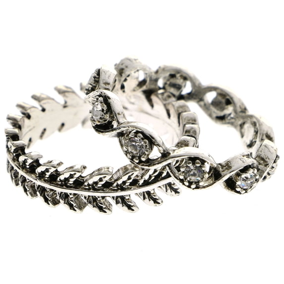 Mi Amore Leaf Stackable Crystal Multiple-Ring-Set Silver-Tone Size 9.00