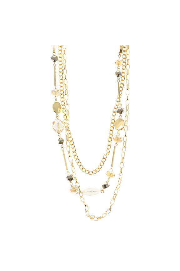 Long, Layered, Gold-Tone Necklace With Assorted Color Faceted Accents TMN702