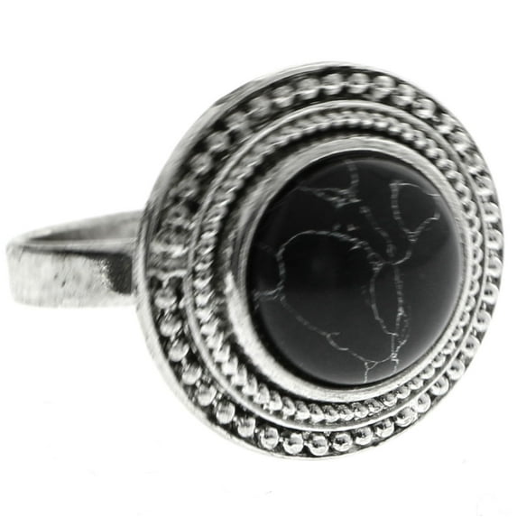 Mi Amore Marbleized Stone Sized-Ring Silver-Tone/Black Size 9.00
