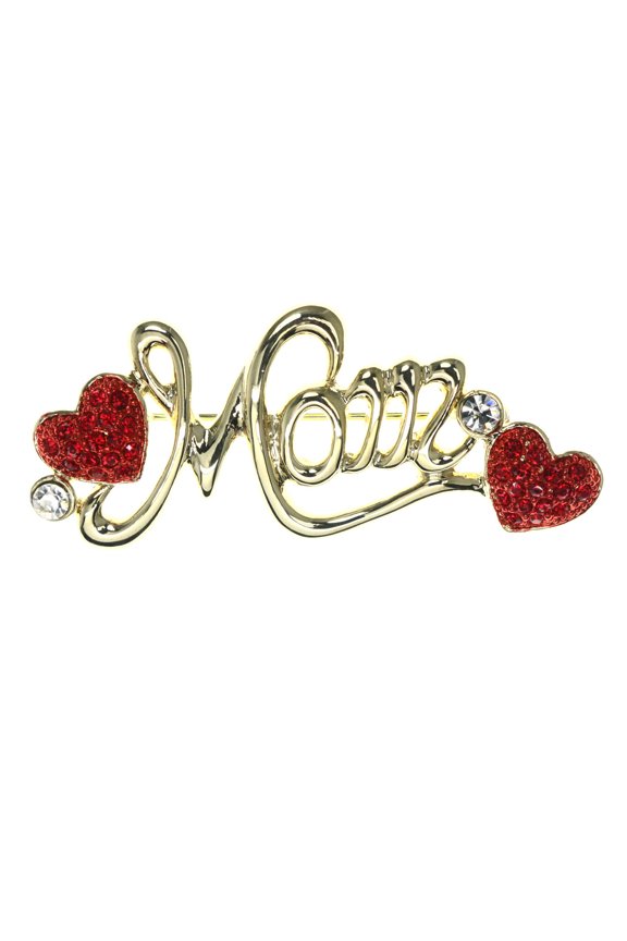 Mom Heart Brooch-Pin Gold-Tone & Red