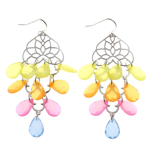 Mi Amore Multicolor Faceted Acrylic Accent Dangle-Earrings Silver-Tone