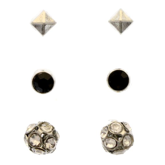 Mi Amore Multiple-Earring-Set Silver-Tone/Black