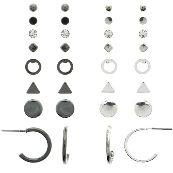 Mi Amore Multiple-Earring-Set Silver-Tone/Dark-Silver