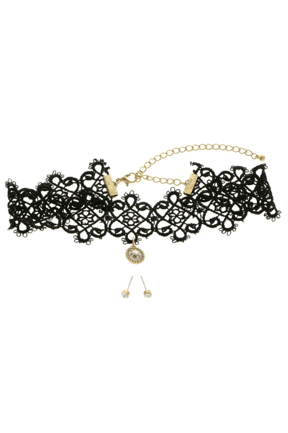 Necklace-Earring-Set Black/Gold-Tone