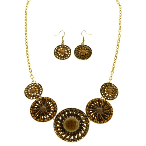 Mi Amore Necklace-Earring-Set Brown/Gold-Tone