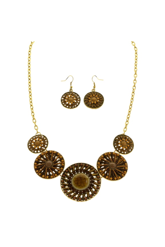 Necklace-Earring-Set Brown/Gold-Tone