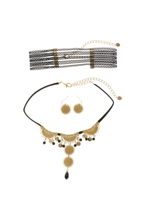 Necklace-Earring-Set Gold-Tone/Black