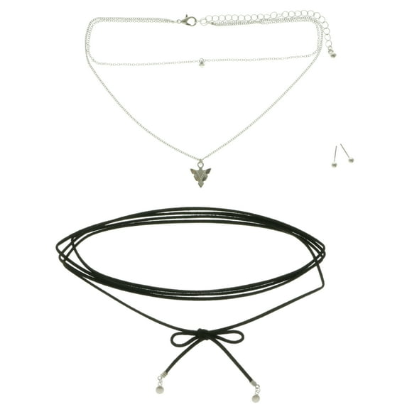 Mi Amore Necklace-Earring-Set Silver-Tone/Black